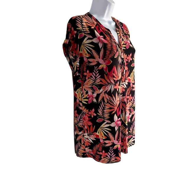 Ava & Grace Short Sleeve Floral Print Quarter Button Short Sleeve Top Medium - Picture 3 of 8